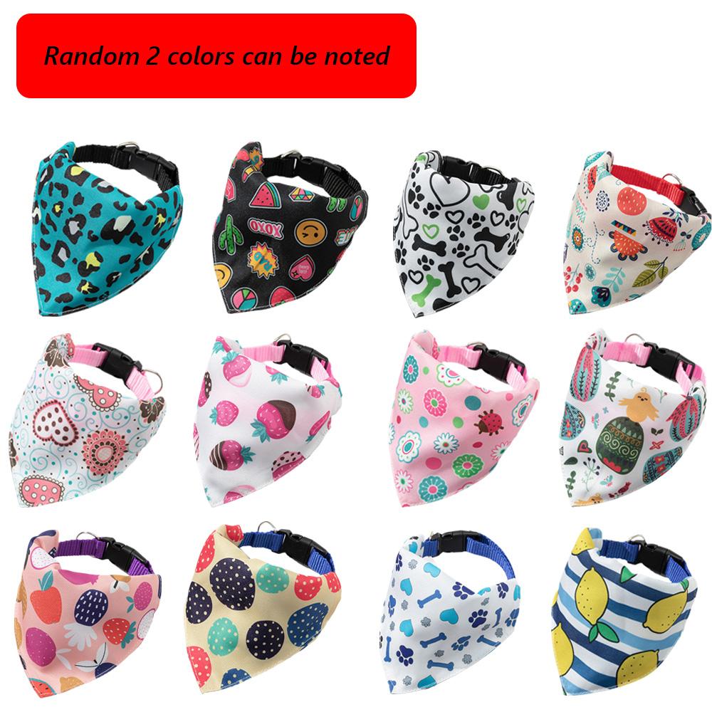 2pcs Set Puppy Dog Cat Bandana with Collar Cute Print Pet Triangle Bandage for Small Dogs Yorkshire mascotas Grooming Products