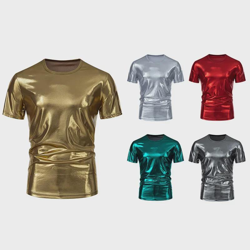 Men's Shiny Stage Style Short Sleeve Round Neck T-Shirt