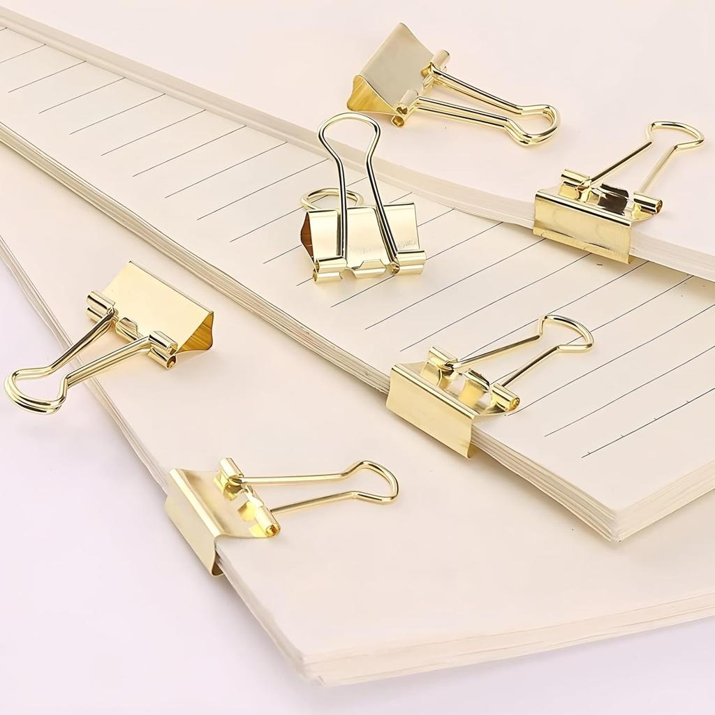 100 Pack Mini Gold Binder Clips 5/8 Inch (15 mm), Colored Little Paper Clamps, Small Tiny Micro Size Paper Clips for Office Home School Business 0.6"