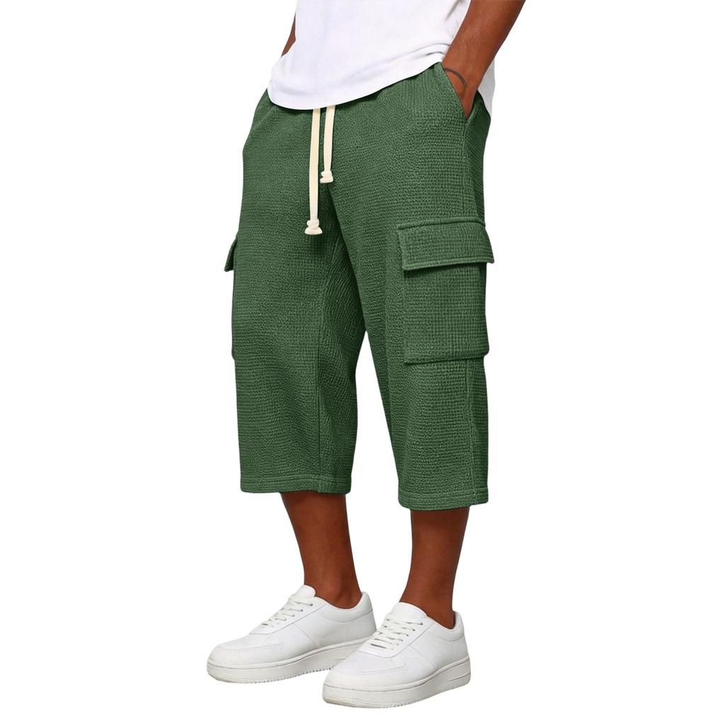 Pantaloni Cargo da Uomo a Maglia 3/4 | Vita Elastica con Coulisse Vestibilità Larga Pantaloni da Lavoro per Uso Quotidiano
