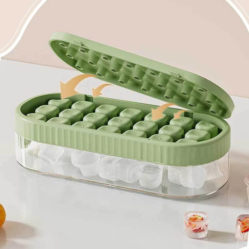 18 Grids Portable Water Injection Ice Tray Press Type Silicone Ice Mould with Lid DIY Ice Maker Whiskey Cocktail Tools