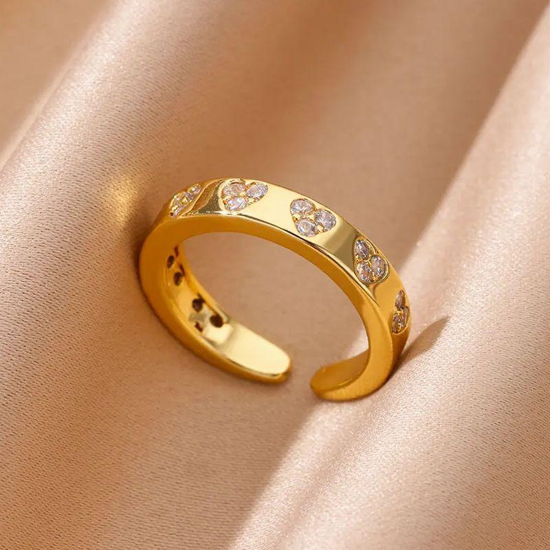 Zircon Heart Rings for Women Stainless Steel Gold Color Ring Couple Finger Ring Band New Aesthetic Zircon free shippping items