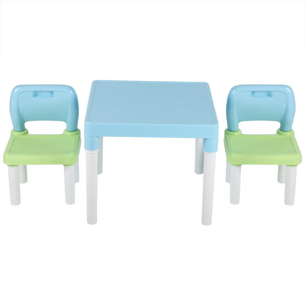 Childrens Kids Plastic Table Chair Set Lrning Studying Desk for Home Kindergarten Blue Green