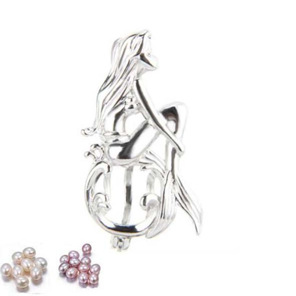 BLUELANS NECKLACE Wonderful Bead Locket Pendant Sitting Mermaid Necklace Love Shape Cage Jewelry Women Present