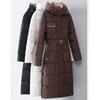 Thickened Winter Hooded Long Padded Jacket Slim Waist Design Warm Coat for Ladies