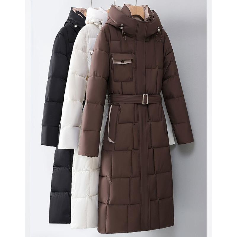 Thickened Winter Hooded Long Padded Jacket Slim Waist Design Warm Coat for Ladies