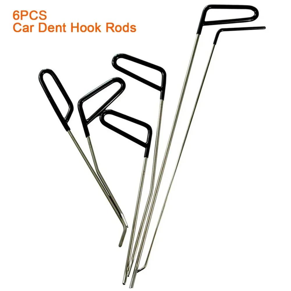

6pcs Car Dent Repair Hooks Stainless Steel Push Rods Car Body Dent Removal Crowbar Kit for Auto Door Dings Dent Repair Tools Kit