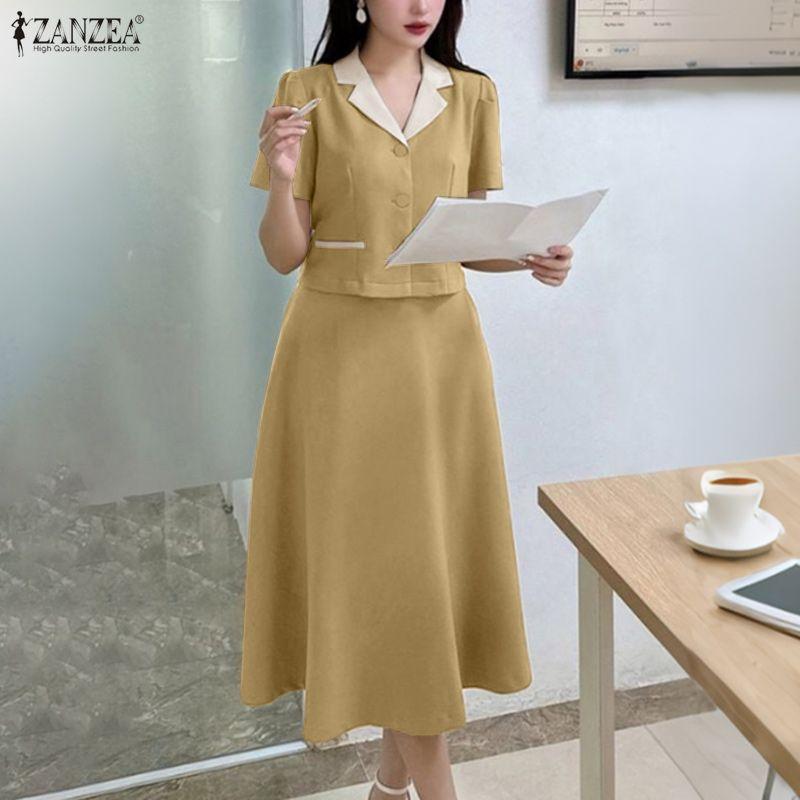 ZANZEA Women Short Sleeve Blouse and Skirts Casual Two Piece Suit Sets