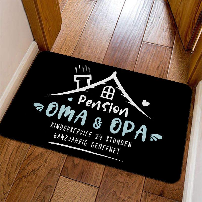 German "Pension OMA & OPA" Doormat, Non-Slip Washable Rug for Indoor Outdoor, Entryway, Kitchen, RV & Home Decor