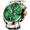 Men's Automatic Mechanical Watch Stainless Steel Bezel Green Dial Two-tone Strap Waterproof Luxury Luminous