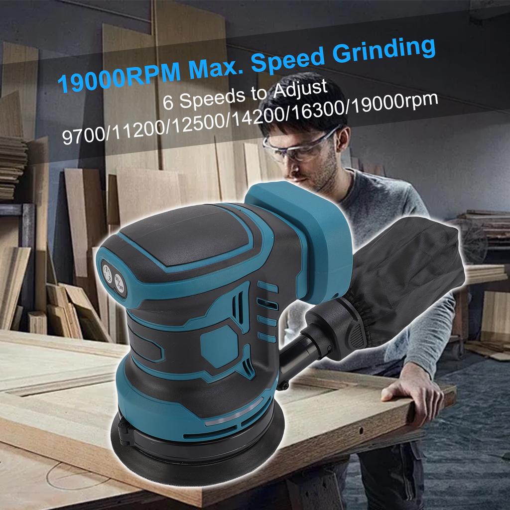 21V Cordless Sander 5-Inch Electric Orbital Sander 19000rpm Max Speed To Adjust with Dust Collection System for Woodworking Sand