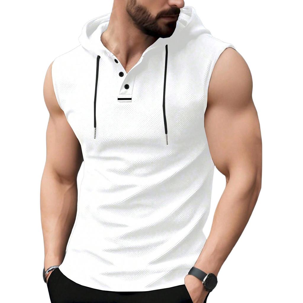 Men's Summer Casual Hooded Pocket Vest Vest Sports Sleeveless Shirt