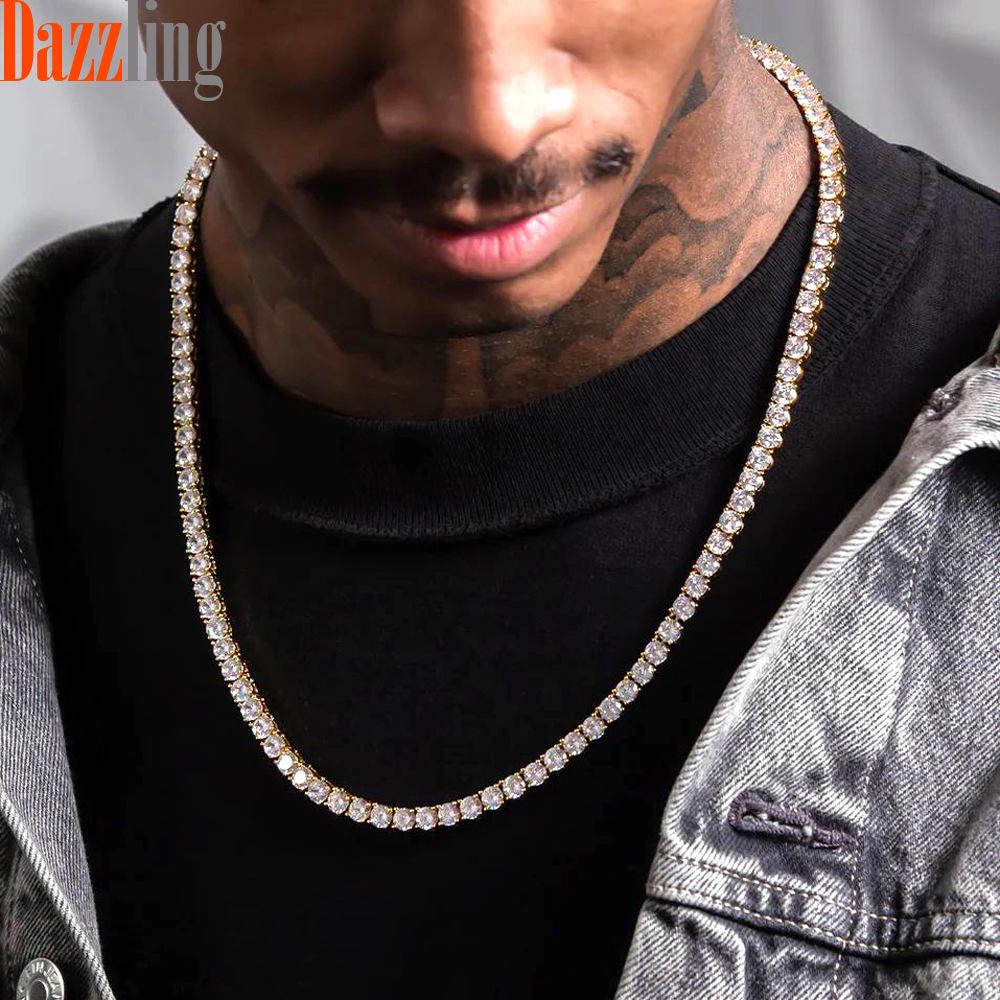 European 5mm Diamond Tennis Necklace: Single Row Hip Hop Streetwear Accessory for Men & Women