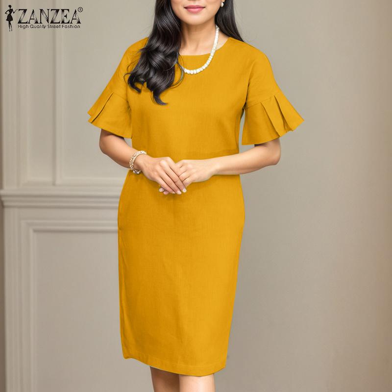 ZANZEA Women Casual Flare Short Sleeve Loose Summer Dress