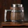 Edelstahl Bierbecher Holzfass Becher, 600ml Einsatz Stein, Eichenoptik Becher Rustikales Humpen für Kneipe Heimbar Party Geschenk Fußballspiele