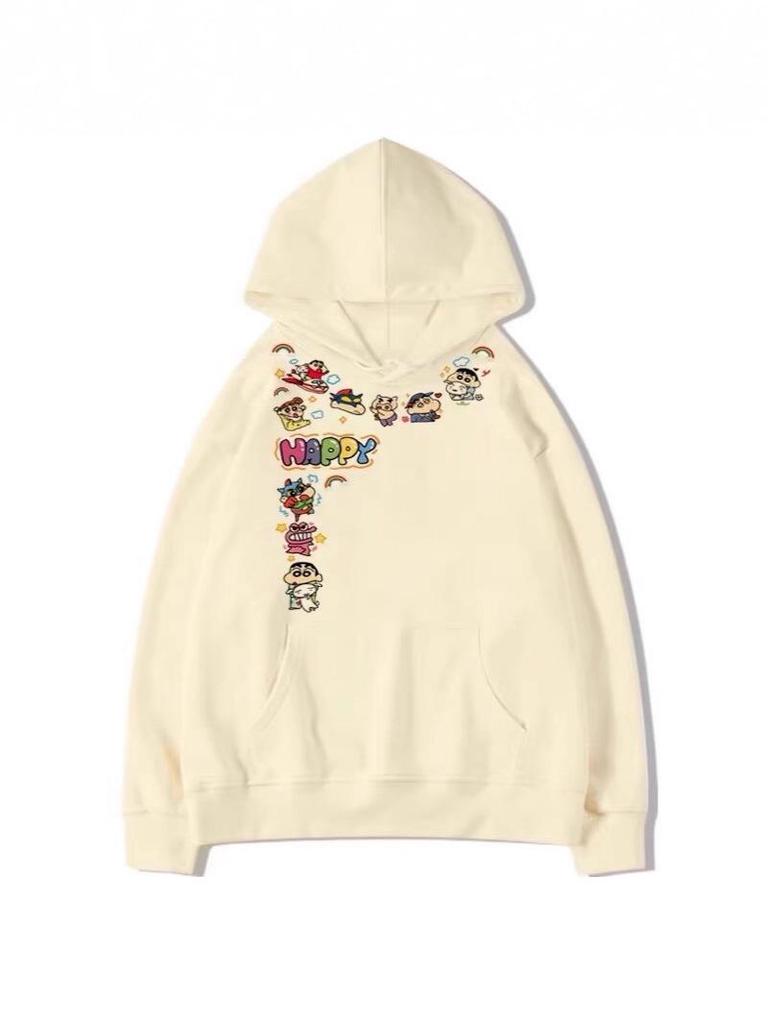 Fleece-Lined Shin-chan Cartoon Hoodie - Casual Couple Outfit for Autumn and Winter