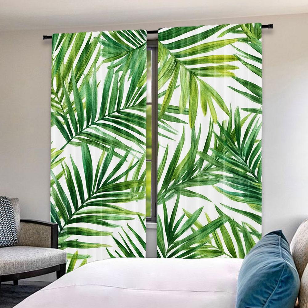 Set Of 2 Plant Curtain Tropical Palm Leaves Natural Feelings Suitable Living Room Bedroom Kitchen Bathroom Polyester Ideal For Great