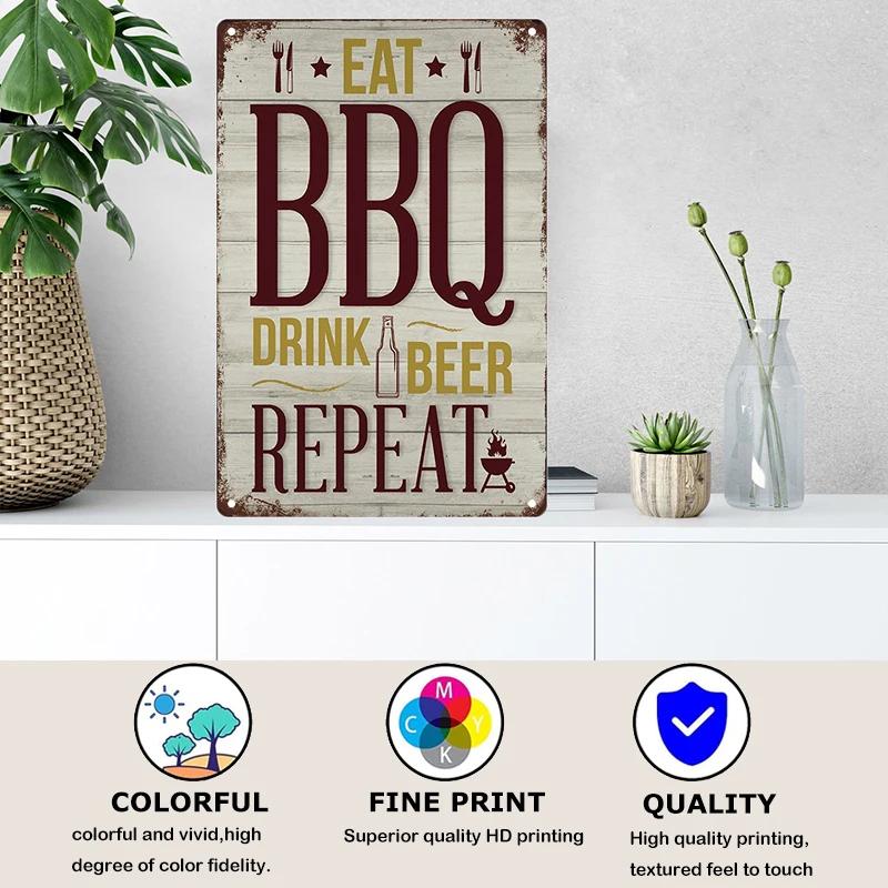 BBQ Vintage Tin Sign Plaque Barbecue Metal Plate Sign Wall Art Decoration Kitchen Man Cave Terrace Beach House Club Wall Decor
