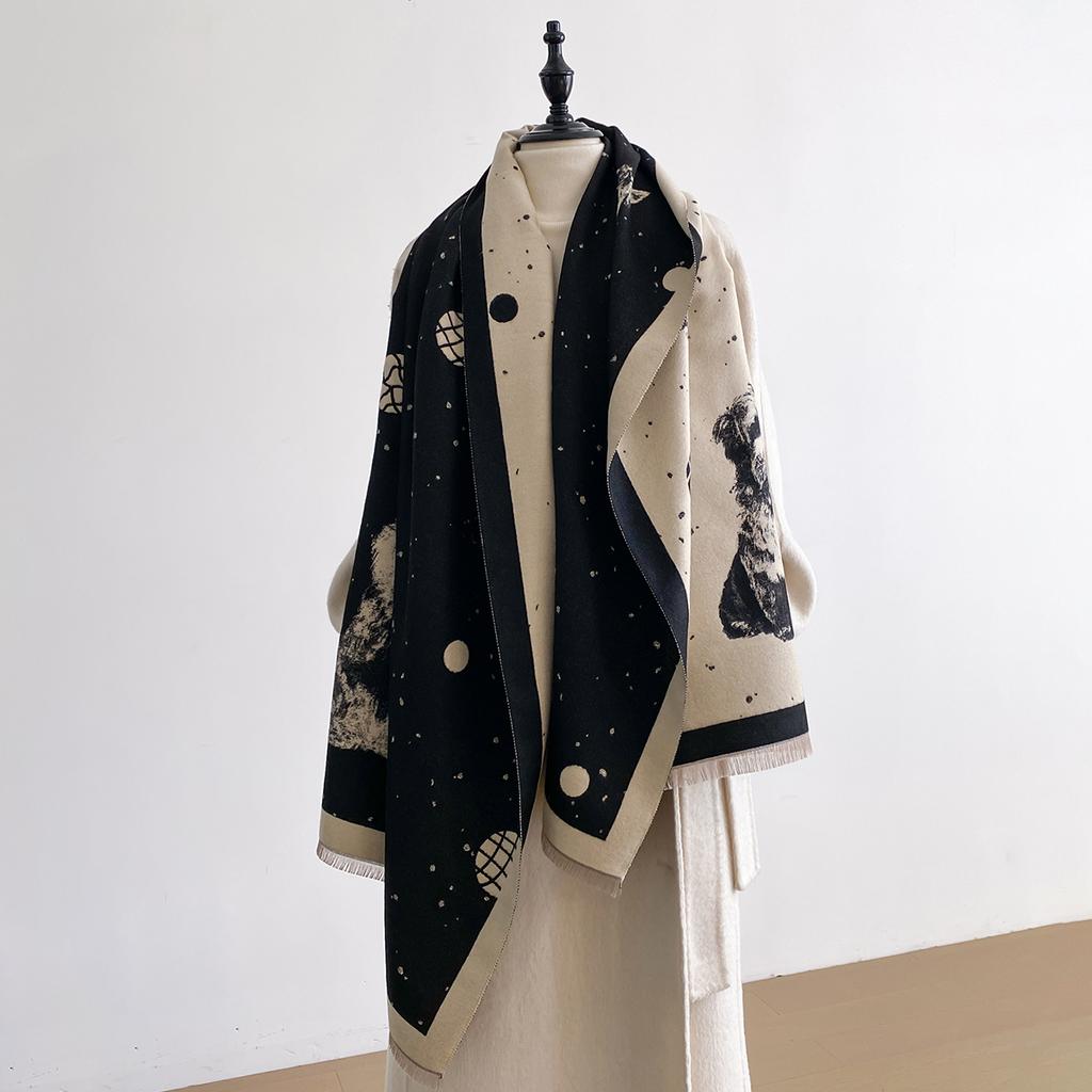 Fashion Design Winter Dog Print Imitation Cashmere Jacquard Scarves High Quality Women Thicken Wrap Shawl Ladies Pashmina Scarf