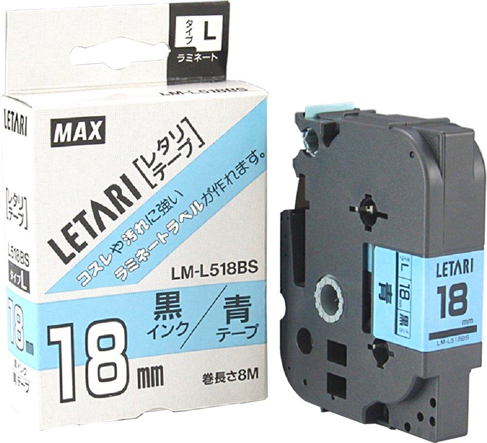 

Max Bepop Mini Tape 18mm Blue with Black Cassette, width, Text, LM-L518BS