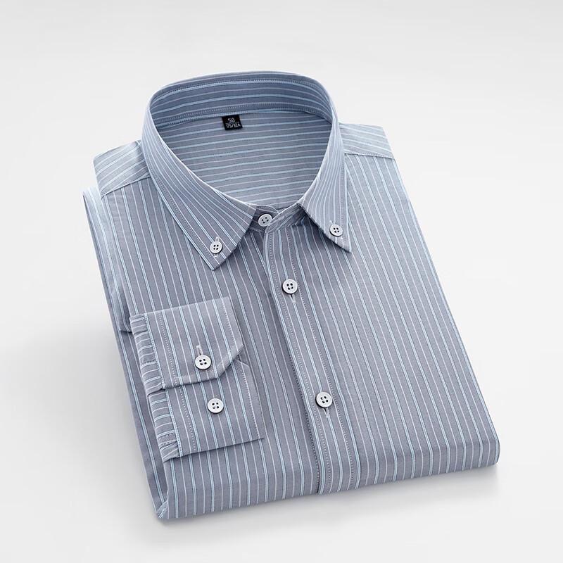 ROMON Men s Striped Slim-Fit Business Long-Sleeve Shirt 56