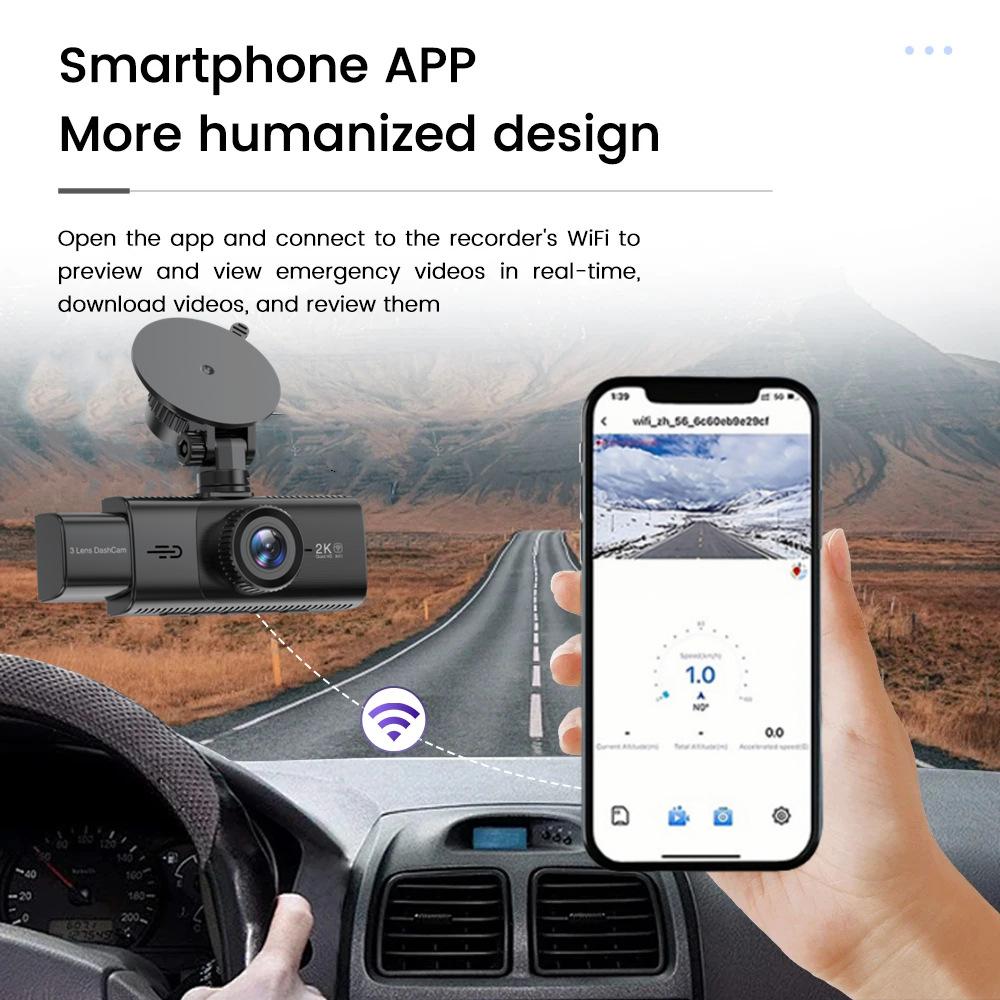 3 Channel WiFi GPS Dash Cam Car DVR Black Box 2K Video Recorder Front Inside Rear View Camera Car Accessories