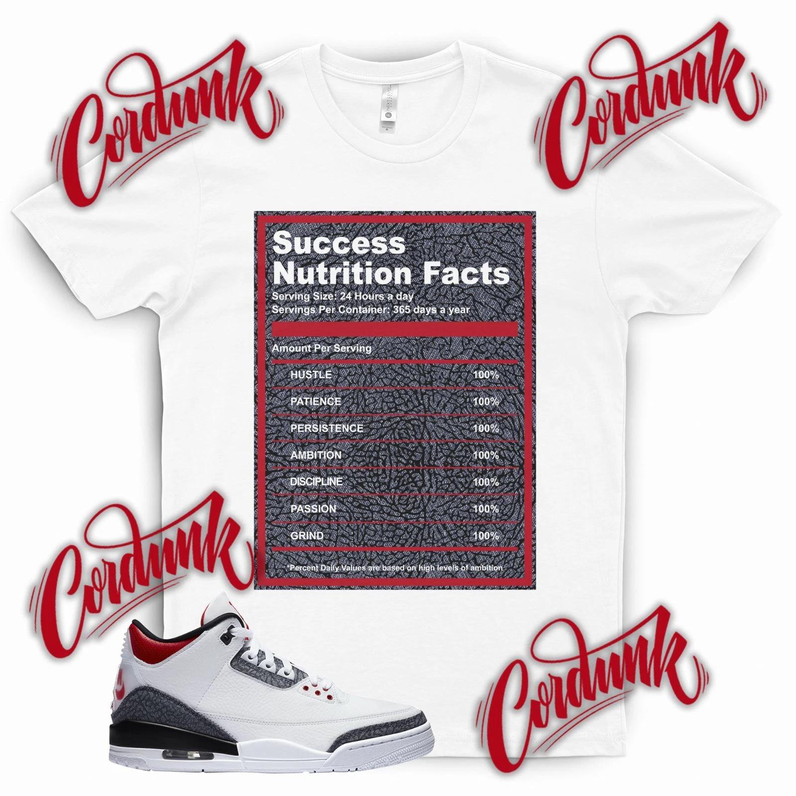 White SUCCESS FACTS T Shirt for J1 3 SE Fire Red Denim Bred Elephant Print XL