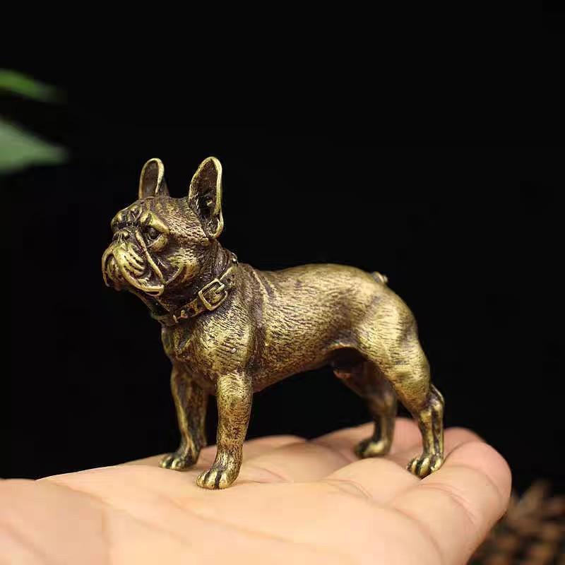 Retro Brass Bulldog Desk Ornaments Miniatures Figurines Handmade Cute Animal Tea Pet Dog Statue Ornament Home Decorations Gifts