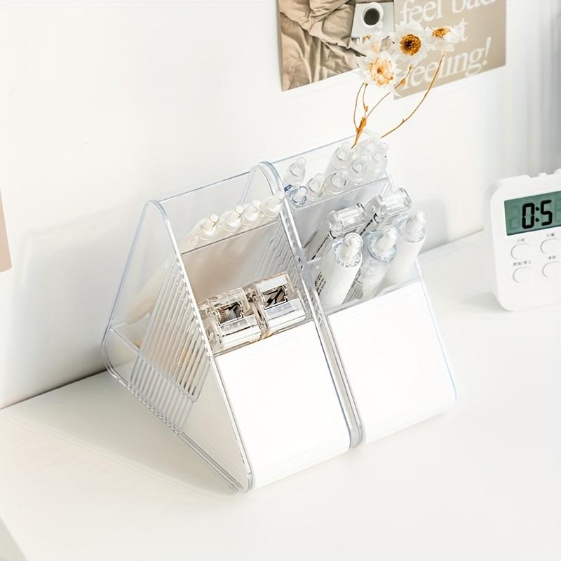 1pc Japanese Style Plastic Triangle Organizer – Desktop Pen Holder for Student Stationery, Multifunctional Angled Cosmetic Storage