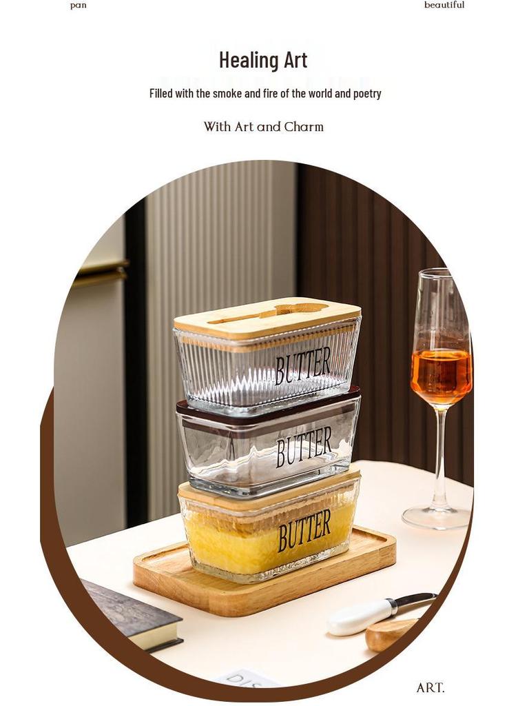 Transparent Glass Butter Dish with Lid & Spreader - Cheese Fresh-Keeping Box for Home Use