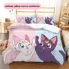 Sailor Moon Luna & Katzenfamilie Bettbezug & Kissenbezüge, Sailor Moon Fan Schlafzimmer Bettwäsche, Perfektes Geschenk.chl