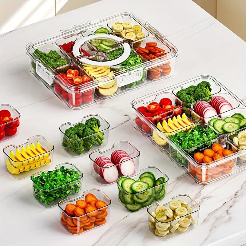 Divided Serving Tray with Lid , Food Storage Container, Snack Box, 8 Compartment Snack Containers, Fruit Storage Containers