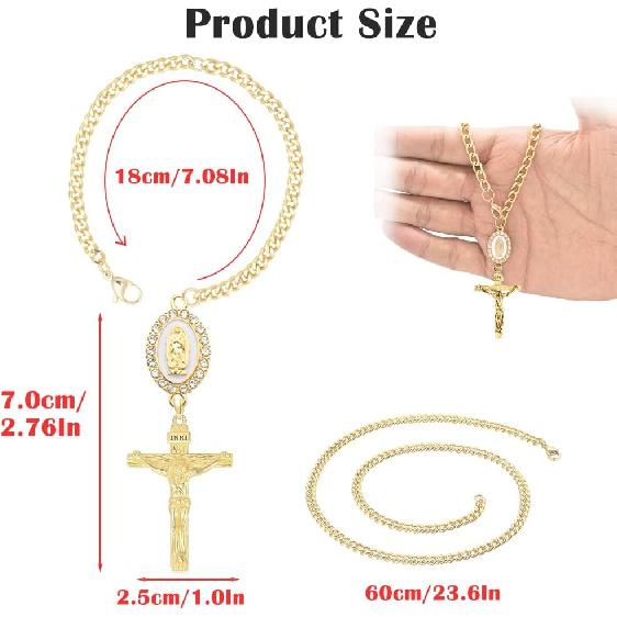 Steering Wheel Rosary Charm Accessory, Charm for Car Rearview Mirror, Catholic Rosary Hanging Pendant with Crucifix Cross, Virgin Mary Charms & Rope