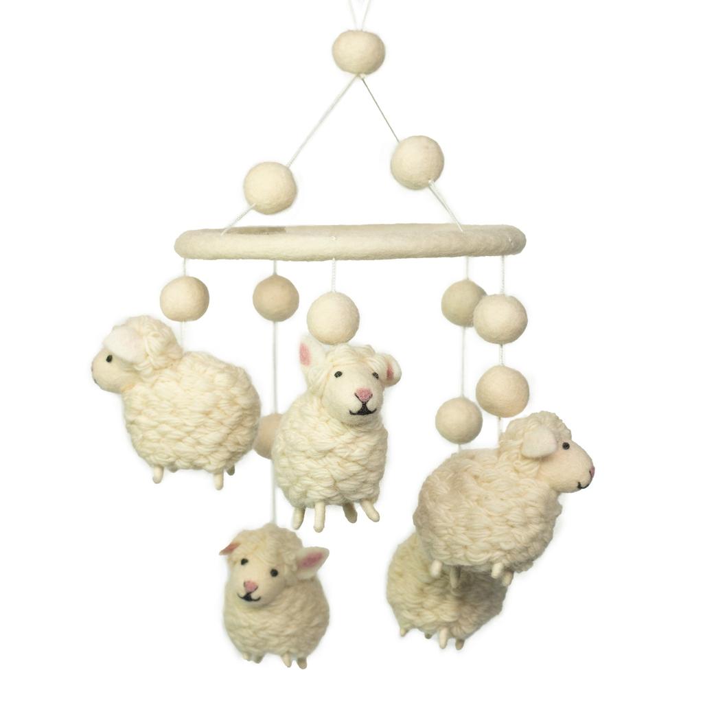 Felt Baby Crib Mobile, Sheep and Felt Balls