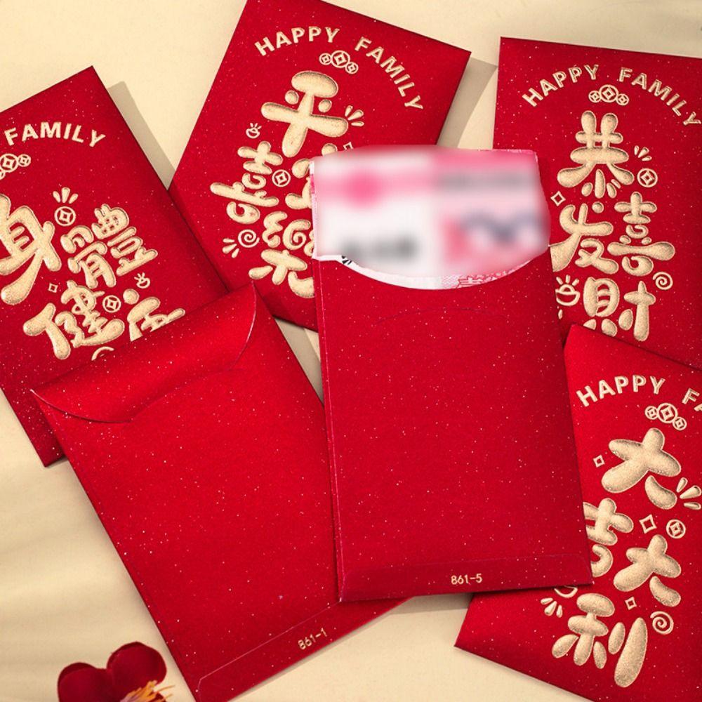 6Pcs Cute Lucky Red Pocket Cartooon New Year Red Packet Red Envelope Bag  Blessing Gift