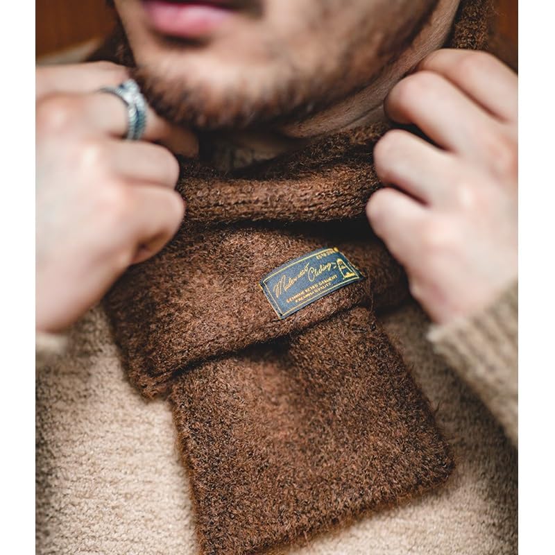 Eight Boar Mohair Knit Scarf, Short Muffler, Blue, Gray, Brown, Men's, b53 (Gray)