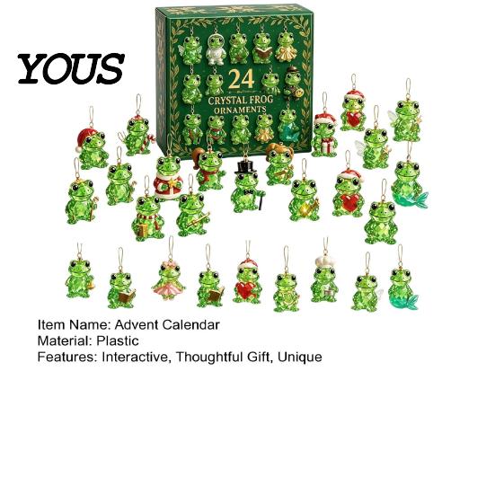 Faux Crystal Frog Ornaments 2026 Christmas Advent Calendar, 24 Day Countdown Box with Mini Animal Statues Ornaments, Festive Tree Hanging Decor,