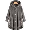 Women S Solid Color Hooded Button Plush Casual Coat