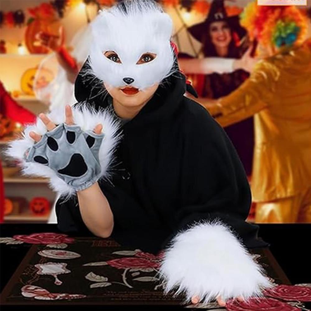 1pc Stuff Plush Therian Mask Fox Mask For Halloween Holiday Party Costume, White