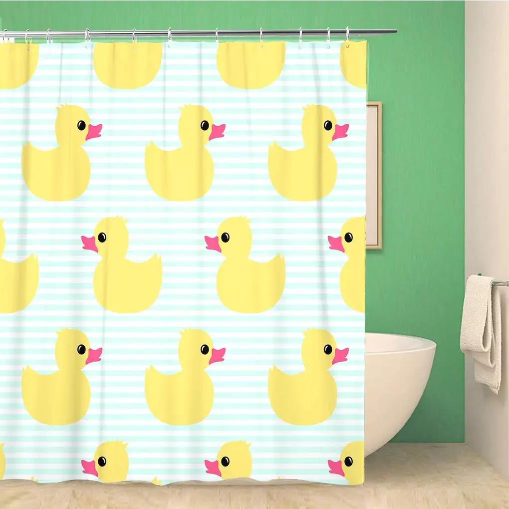 

Rubber Duckling Shower Curtain Little Duckling Swimming In Pond Pool Sea Sunny Day Floating on Water Bathroom Decor with Hooks W90xH180cm