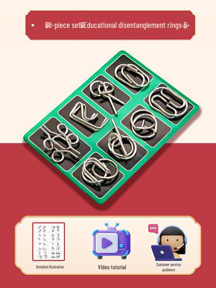 24-Piece Kongming Interlocking Rings Puzzle Set for Children - Fun Disentanglement Challenge