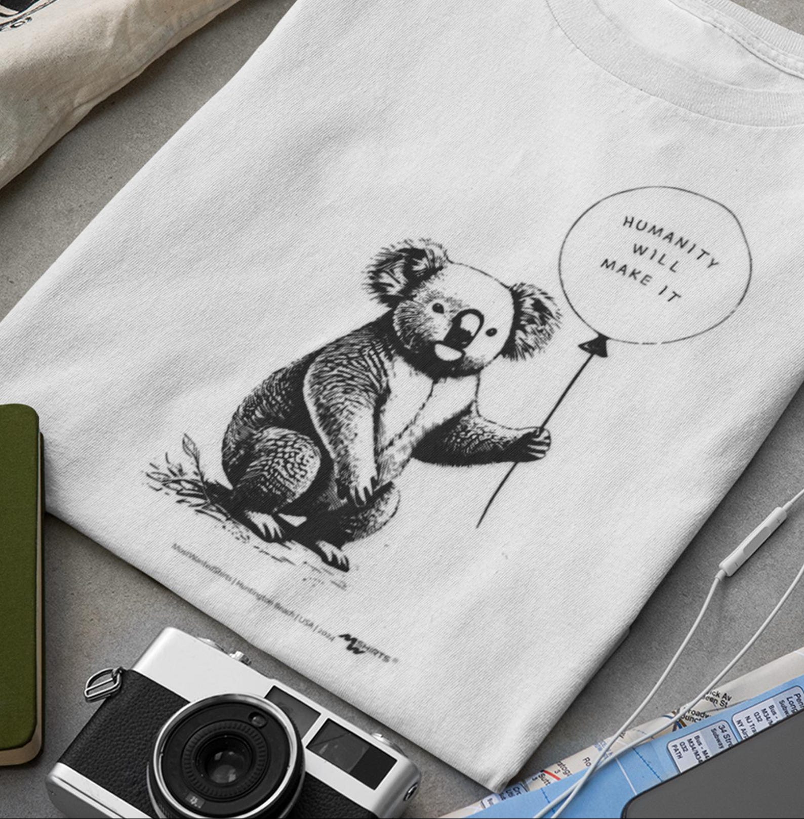 Koala with Balloon T-Shirt - Copper Engraving Vintage Style/ Unisex Jersey Short Sleeve Tee 4XL