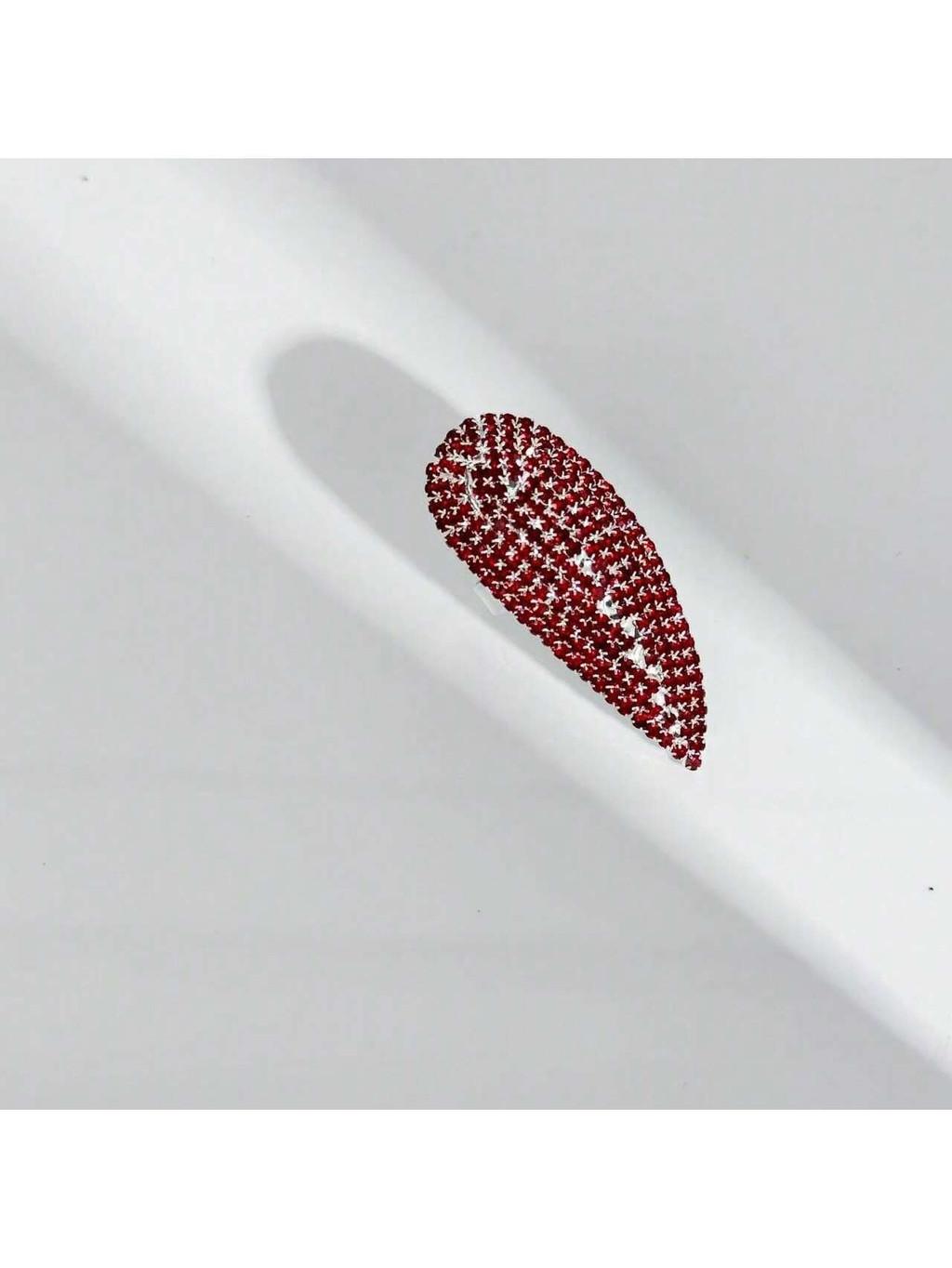 

Waterdrop Dangle Ring For Women Sparkling Open Design Hand Jewelry Red Silver