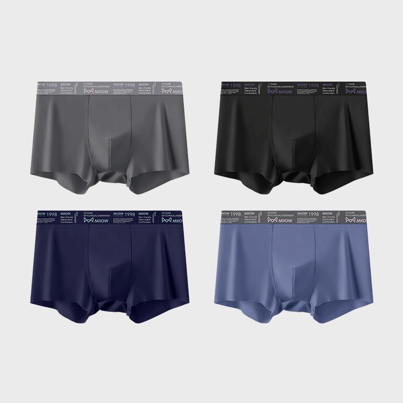 

MiiOW 4 шт. Брюки с плоскими углами большого размера из ледяного шелка, Удобные и прохладные, Дышащие, Однотонное бесшовное нижнее белье для мужчин, Лето Новинка L-5XL 4XL