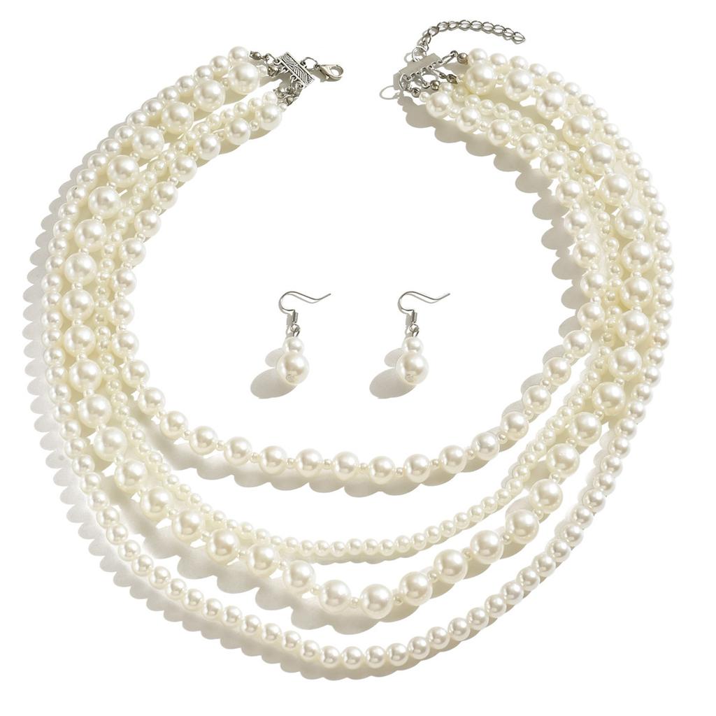 Vintage Y2K light luxury multi-layer pearl necklace niche design cold wind pearl choker handmade collarbone chain