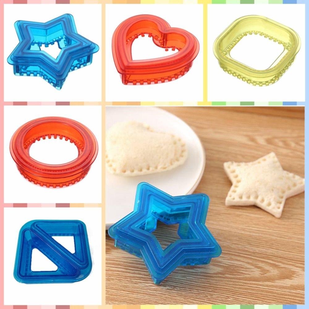 

Plastic Sandwich Cutter Sealer Set Circle Triangle Love Shaped Sandwich Mould DIY