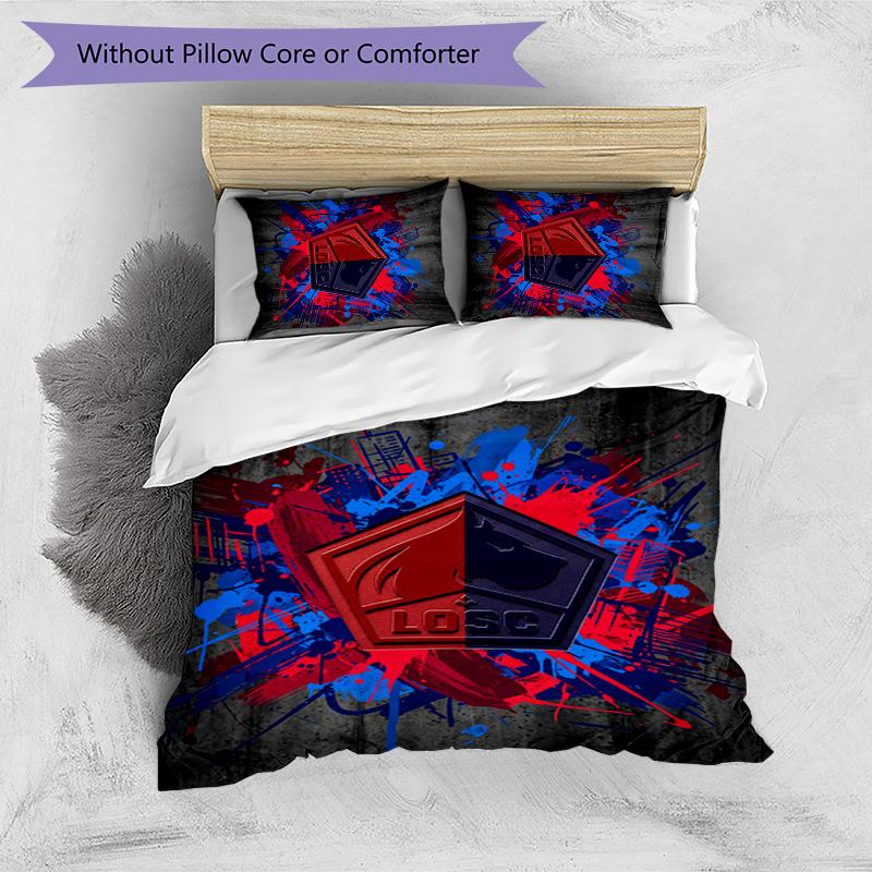 LOSC Lille FC Printed 3PCS Bedding Set Breathable Duvet Cover with Pillowcases Decorative Bed Linen for Bedroom Home