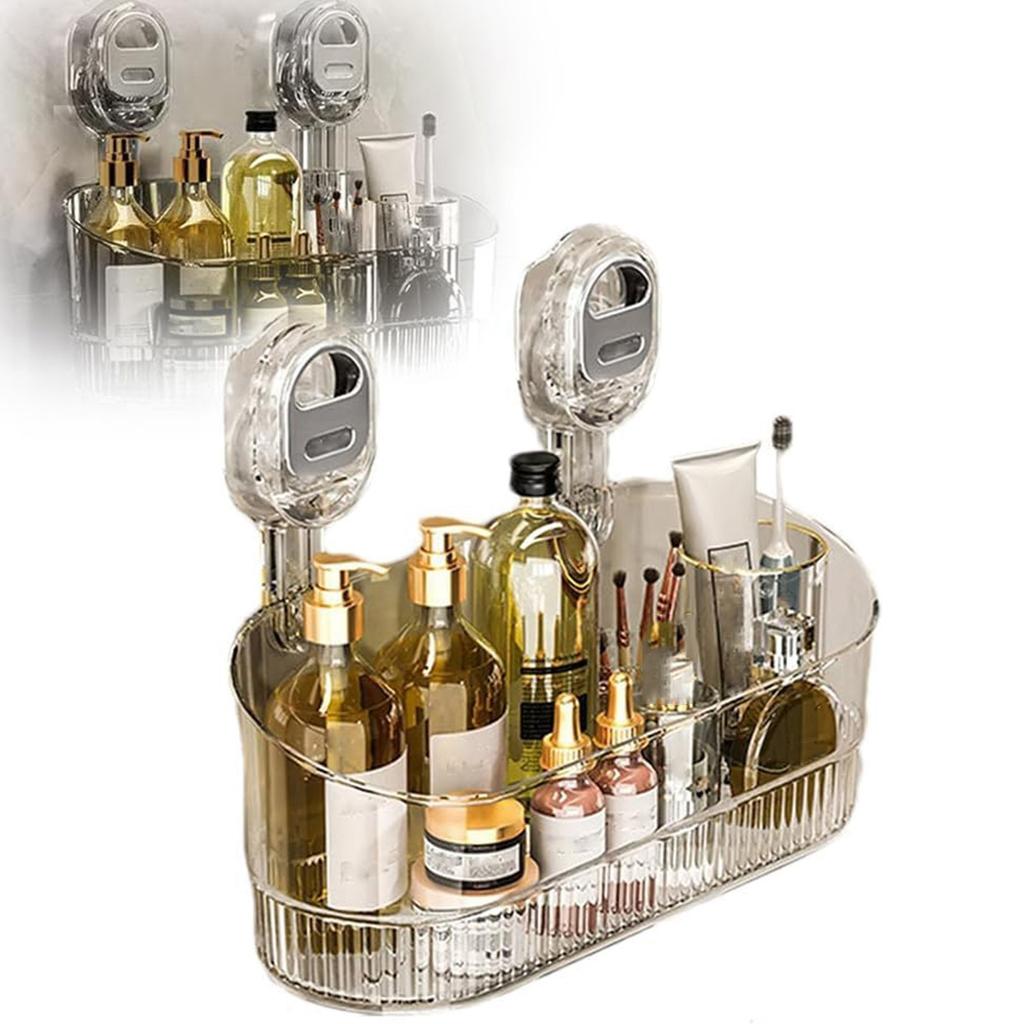 Badezimmer-Aufbewahrungsbox mit Saugnapf ohne Bohren, große Kapazität und starke Tragfähigkeit