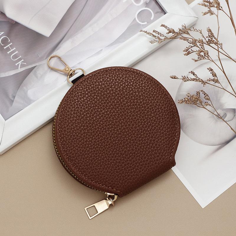 1PC PU Leather Mini Coin Purse Fashion with Chain Multifunctional Zipper Key Holder Bag Round Wallet