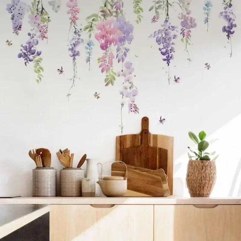 Flower Plant Flowers Home Room Decor Bedroom Self-Adhesive Wallpaper Wall Furniture Door House Indoor Wall Sticker